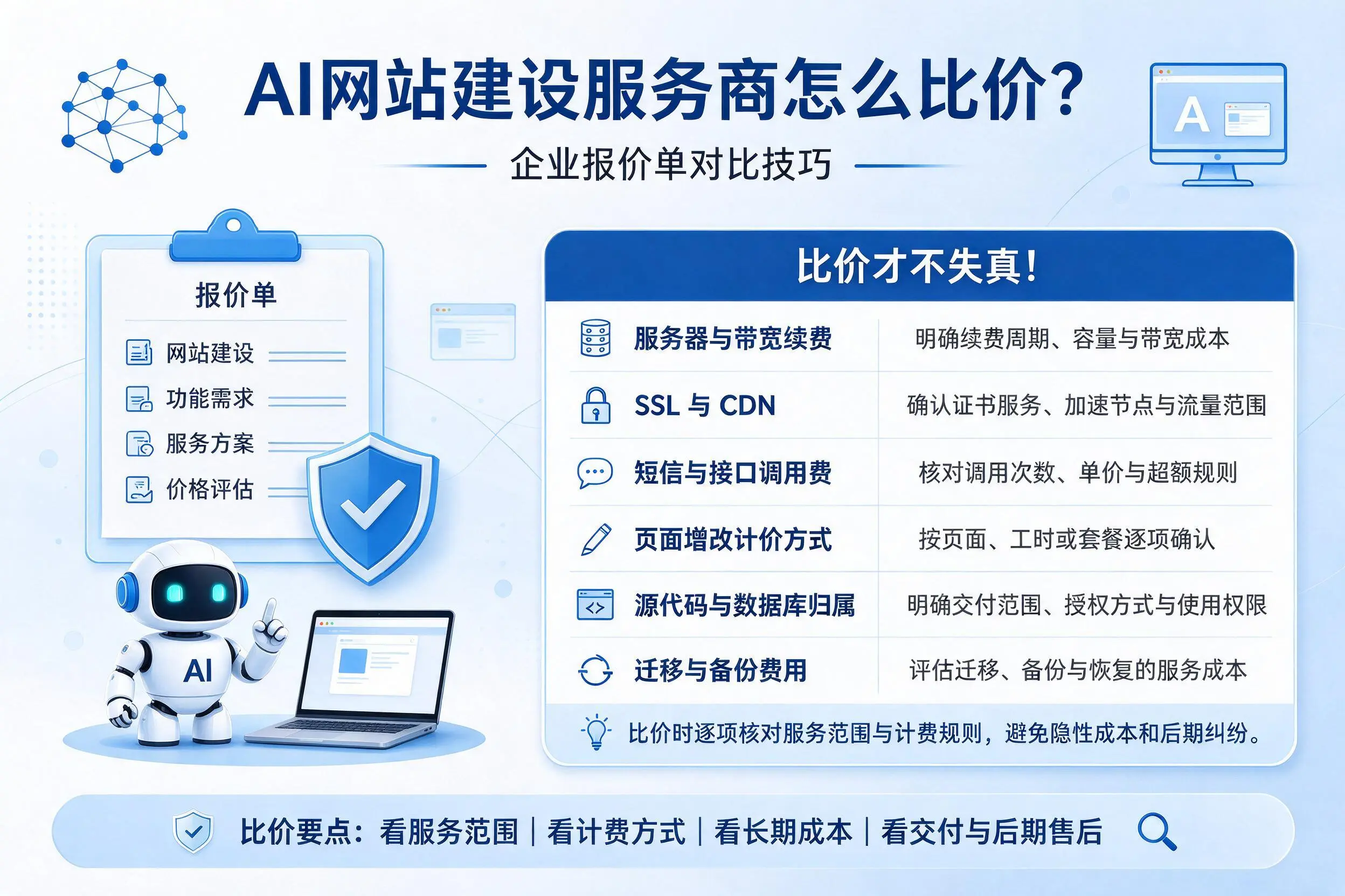 AI网站建设服务商怎么比价？内江企业报价单对比技巧