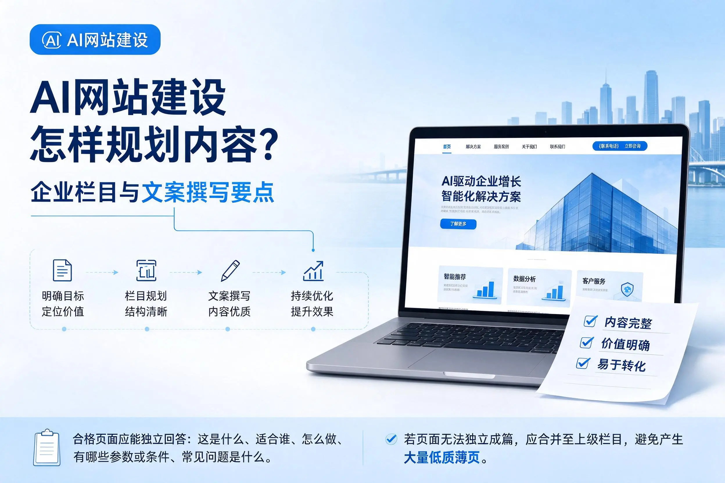 AI网站建设怎样规划内容？内江企业栏目与文案撰写要点